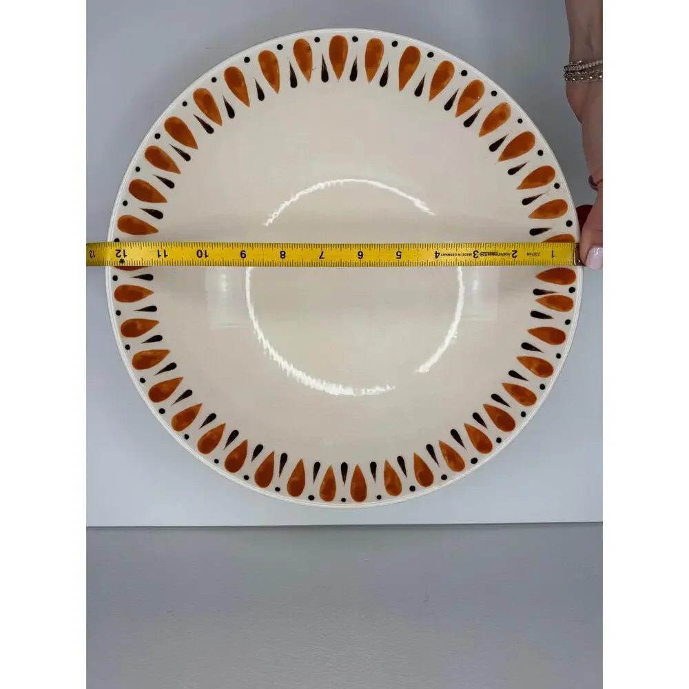 VTG Contempo Orange Kasuga White Serving Bowl Ceramic Lotus Petal Hand-Painted